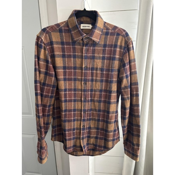 Taylor Stitch Shirt Mens 38 Brown Blue Plaid Flannel Long Sleeve Button Front